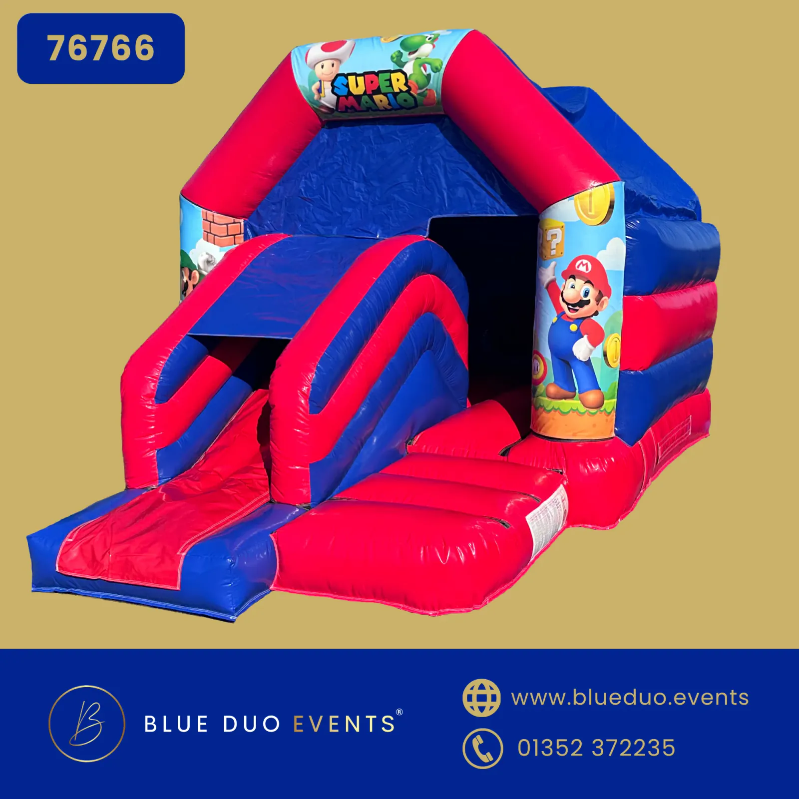 11×16 Red & Blue A Frame Castle and Slide Combo