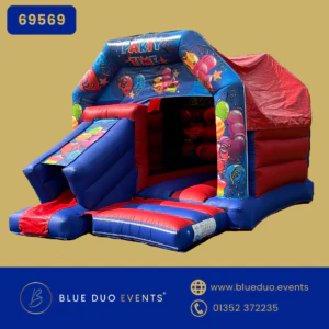 12×17 Red & Blue A Frame Castle and Slide Combo