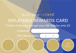 Blue Duo Events inflatable rewards card